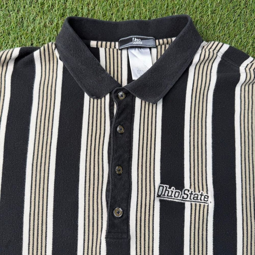 Vintage Ohio State Buckeyes Striped Polo Shirt XL Pro Player Preppy Rugby 90s